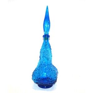 Vintage Genie Bottle Grapes with Stopper Empoli Blue